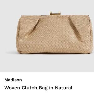 Reiss Madison Woven Clutch Bag in Natural Tan